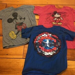 Lot of 3 - Disney Store T-Shirts Mickey Mouse & Captain America - Boys 7/8